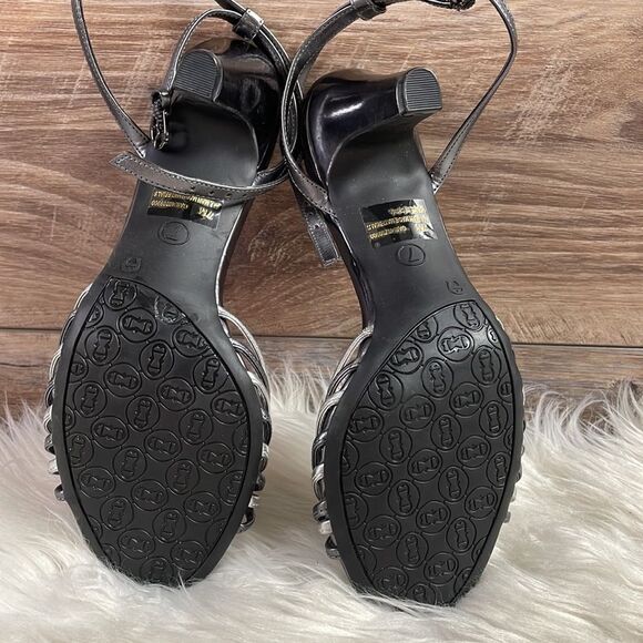 Etienne Aigner Peep Toe Strappy Heels Size Sz 7M Silver and Black NWOT Old Stock - Picture 9 of 10